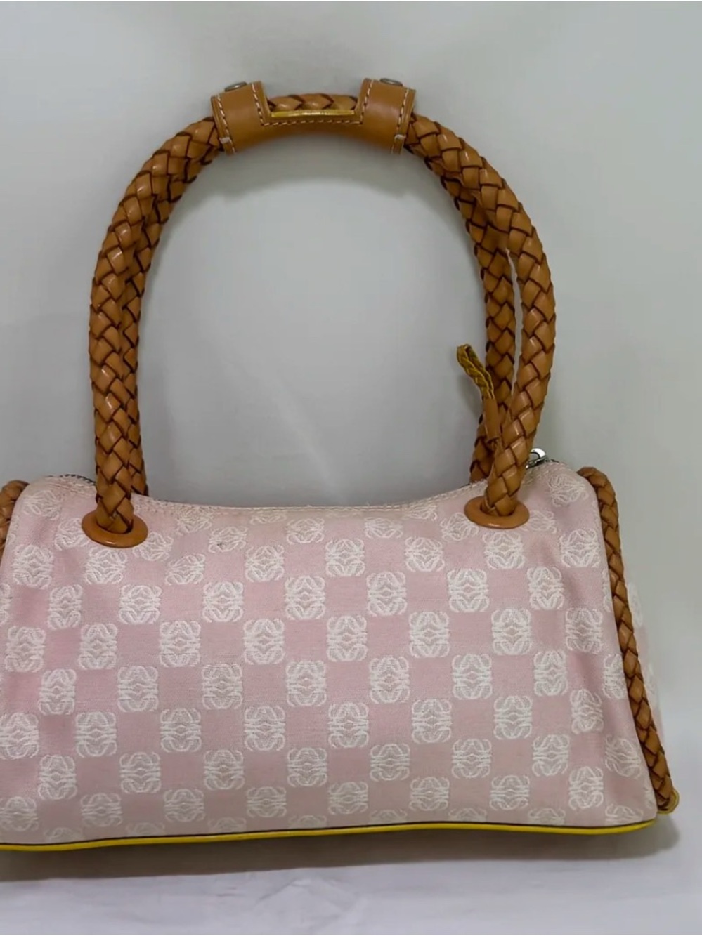 Vintage LOEWE Pink & Tan Anagram Bowler Handbag - Picture 2 of 10